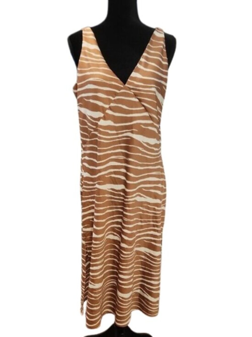 [A New Day] Sleeveless V-Neck Zebra Stripe Midi Dress in Brown & White - Size M